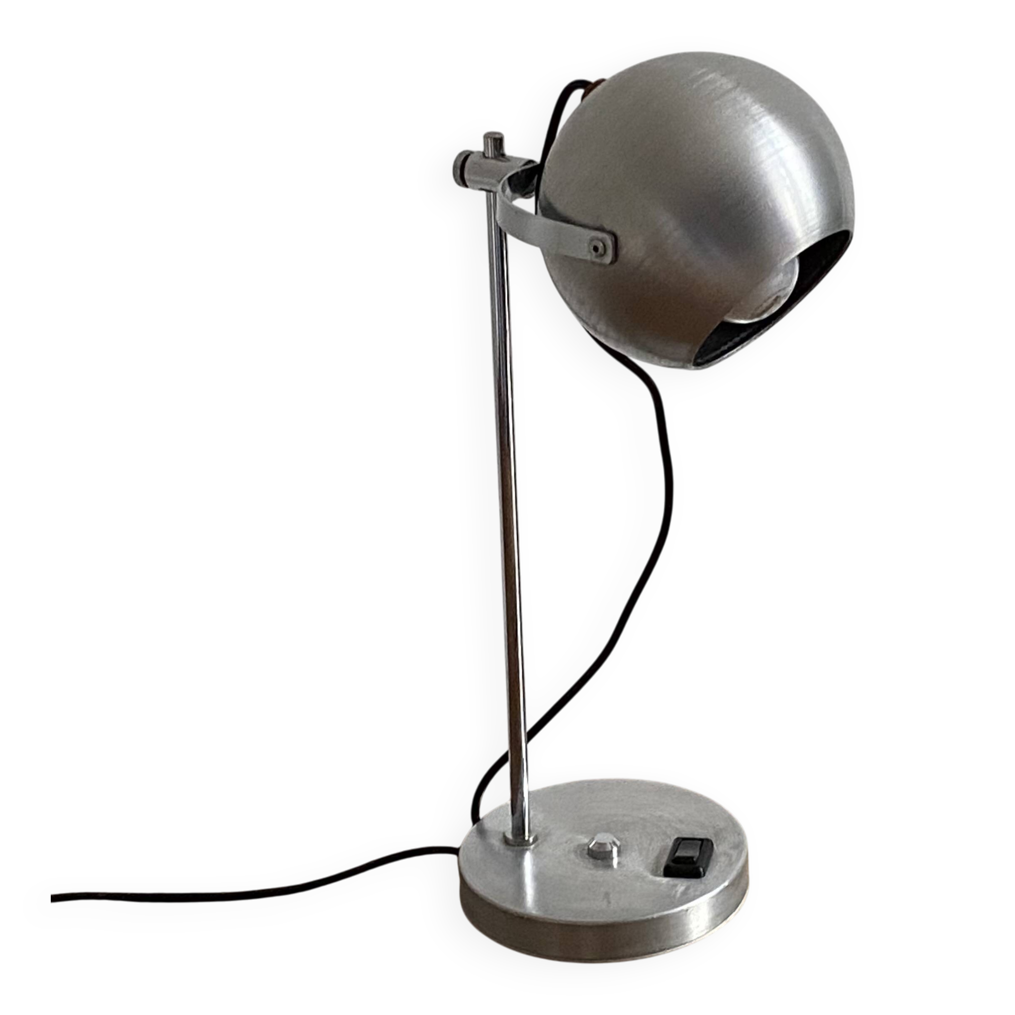 Eye ball lamp. 1970. Brushed stainless steel.