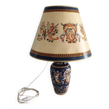 Large Gien ceramic table lamp with original shade - Renaissance