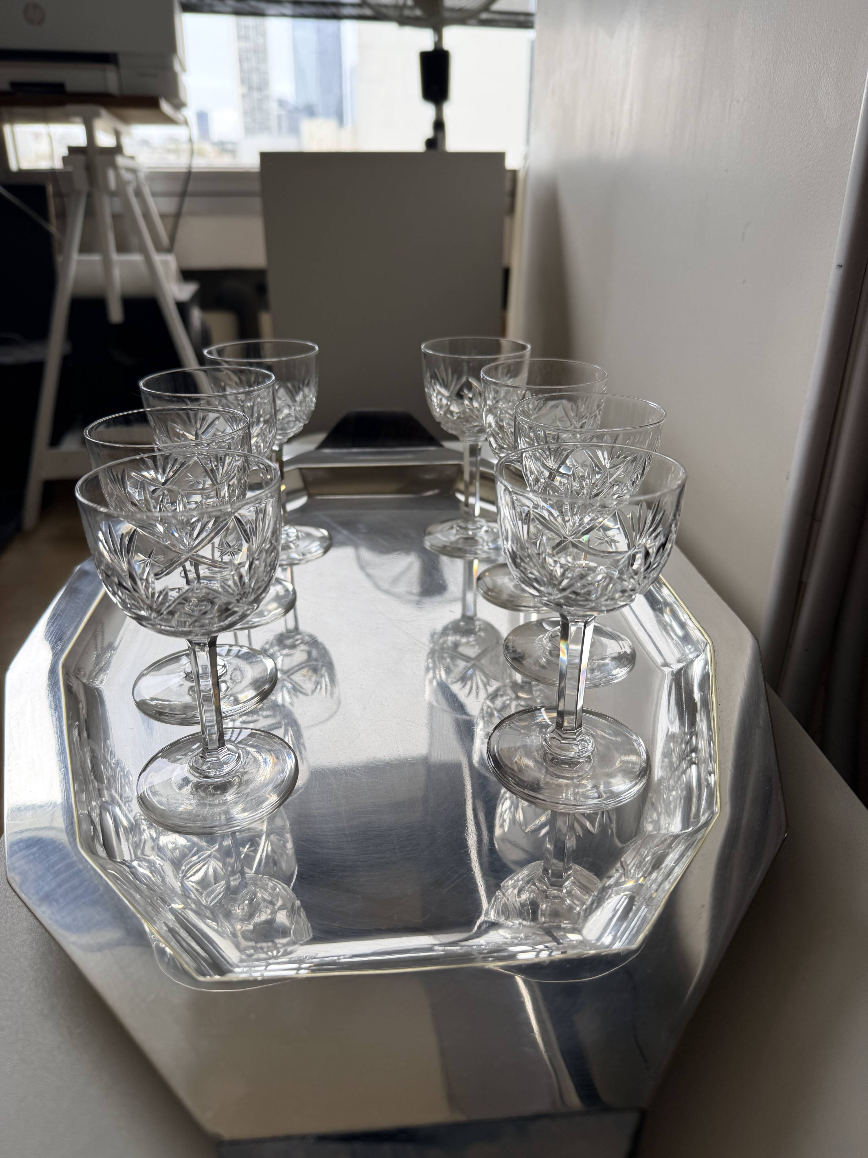 8 cut crystal aperitif glasses from Lorraine