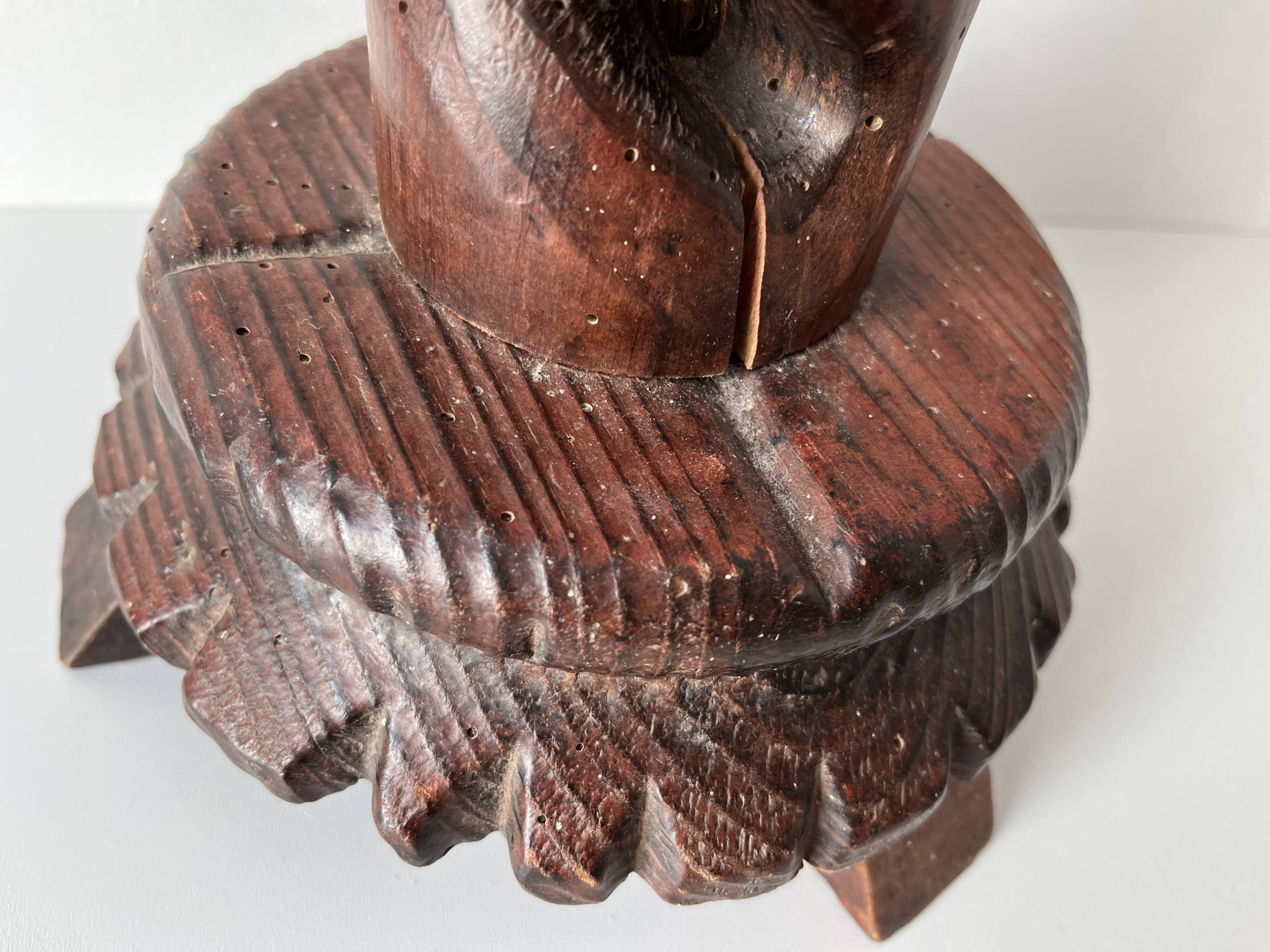 50s turned wooden pedestal ashtray, vintage rustic ashtray