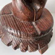 50s turned wooden pedestal ashtray, vintage rustic ashtray
