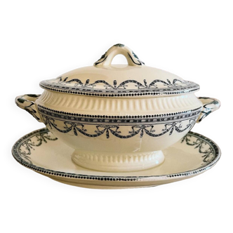 Saucière ancienne avec couvercle - Guirlandes Louis XVI Salins