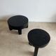 Black mango wood tripod side table with a semi-spherical top, height: 45 cm, diameter: 44 cm.