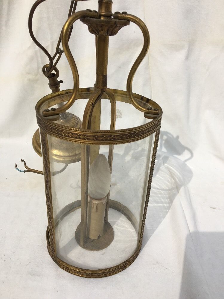 Lantern round brass and glass 1900 Louis XVI