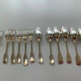 Series of 6 forks and old spoons, net model, alfenide art deco