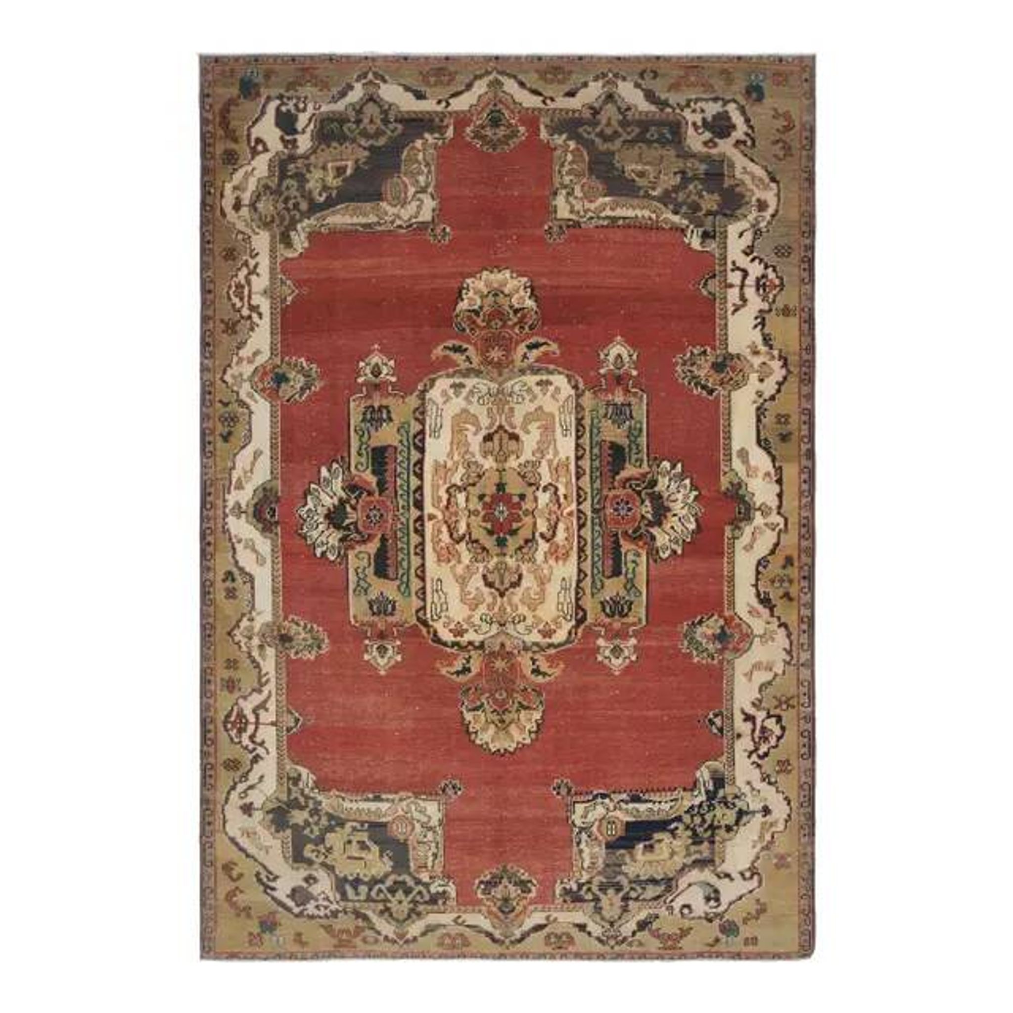 1970s Vintage Turkish Handmade Wool Red Oversized Area Rug 210x318