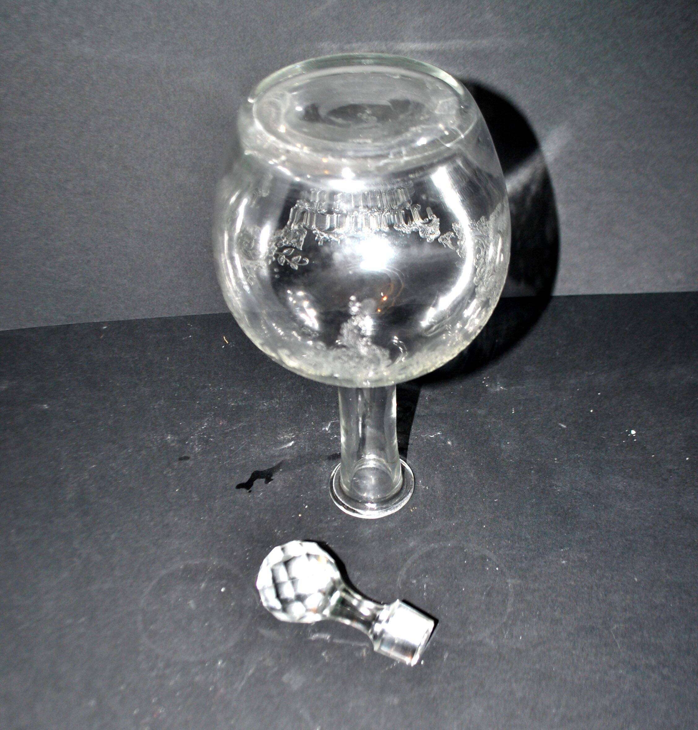 Antique Saint-Louis carafe with acid-etched rocaille and flower decoration H32cm