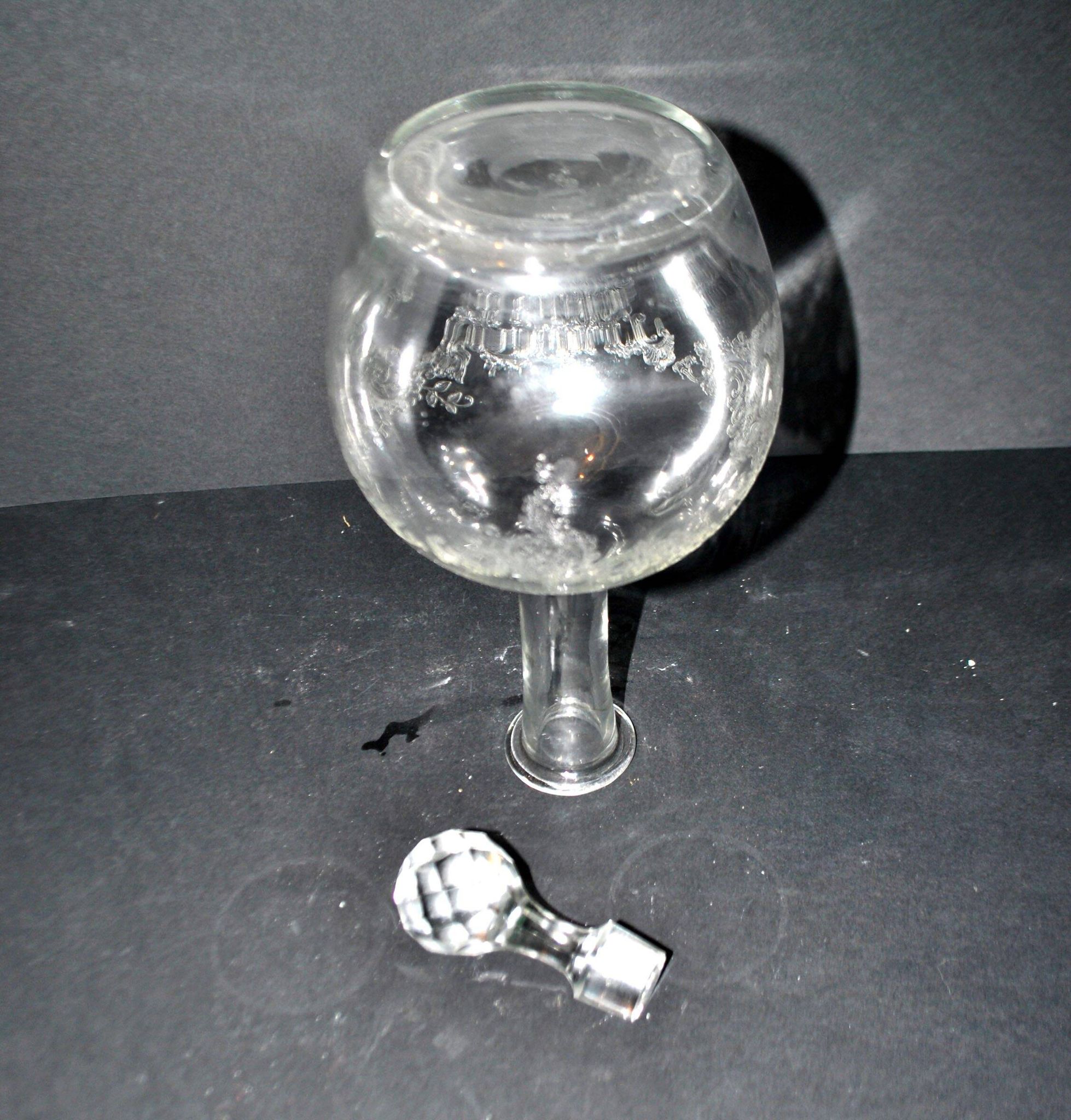 Antique Saint-Louis carafe with acid-etched rocaille and flower decoration H32cm