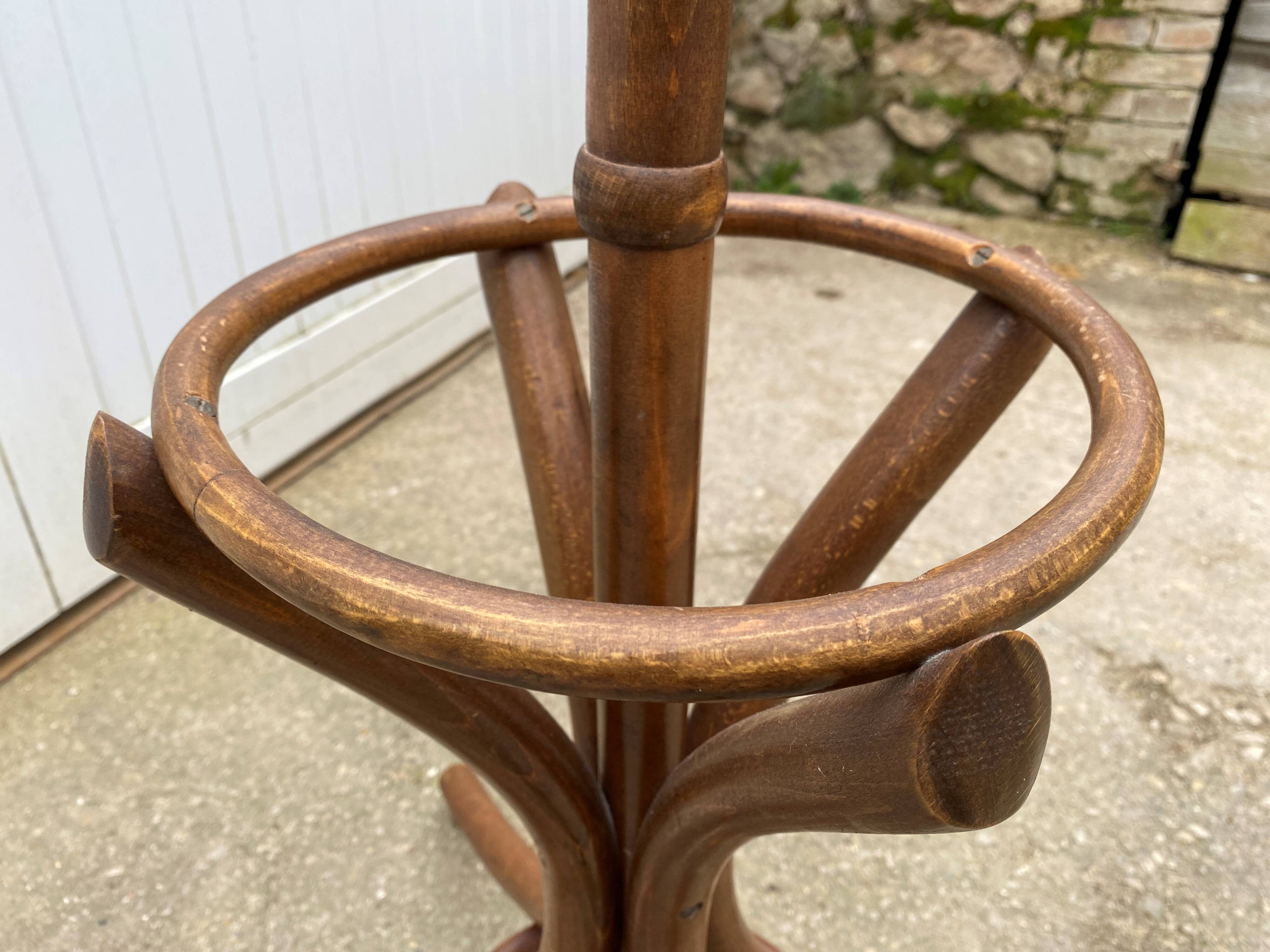 1960s bistro swivel parrot coat rack, curved wood