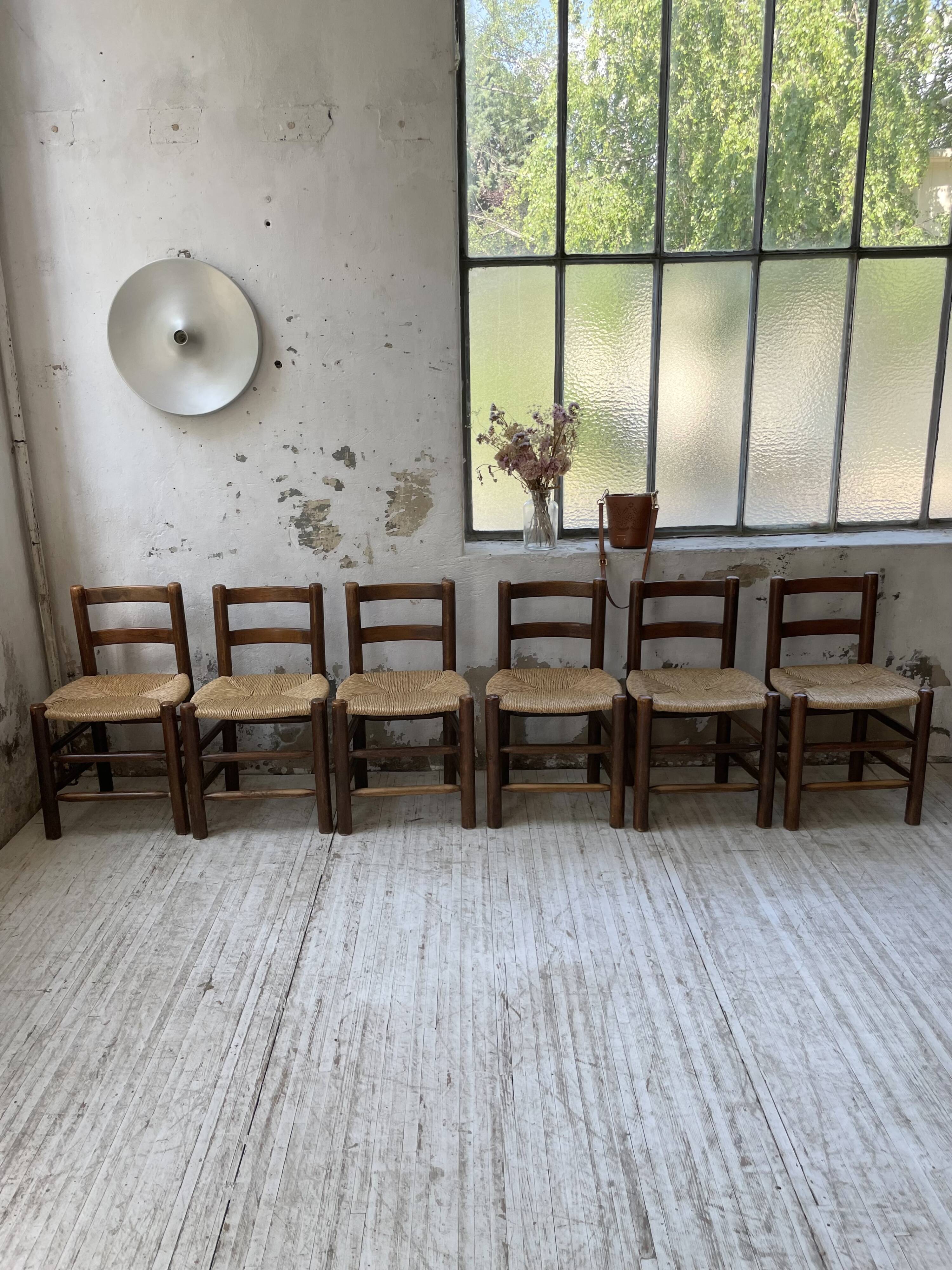 6 straw and oak chairs, mountain furniture
