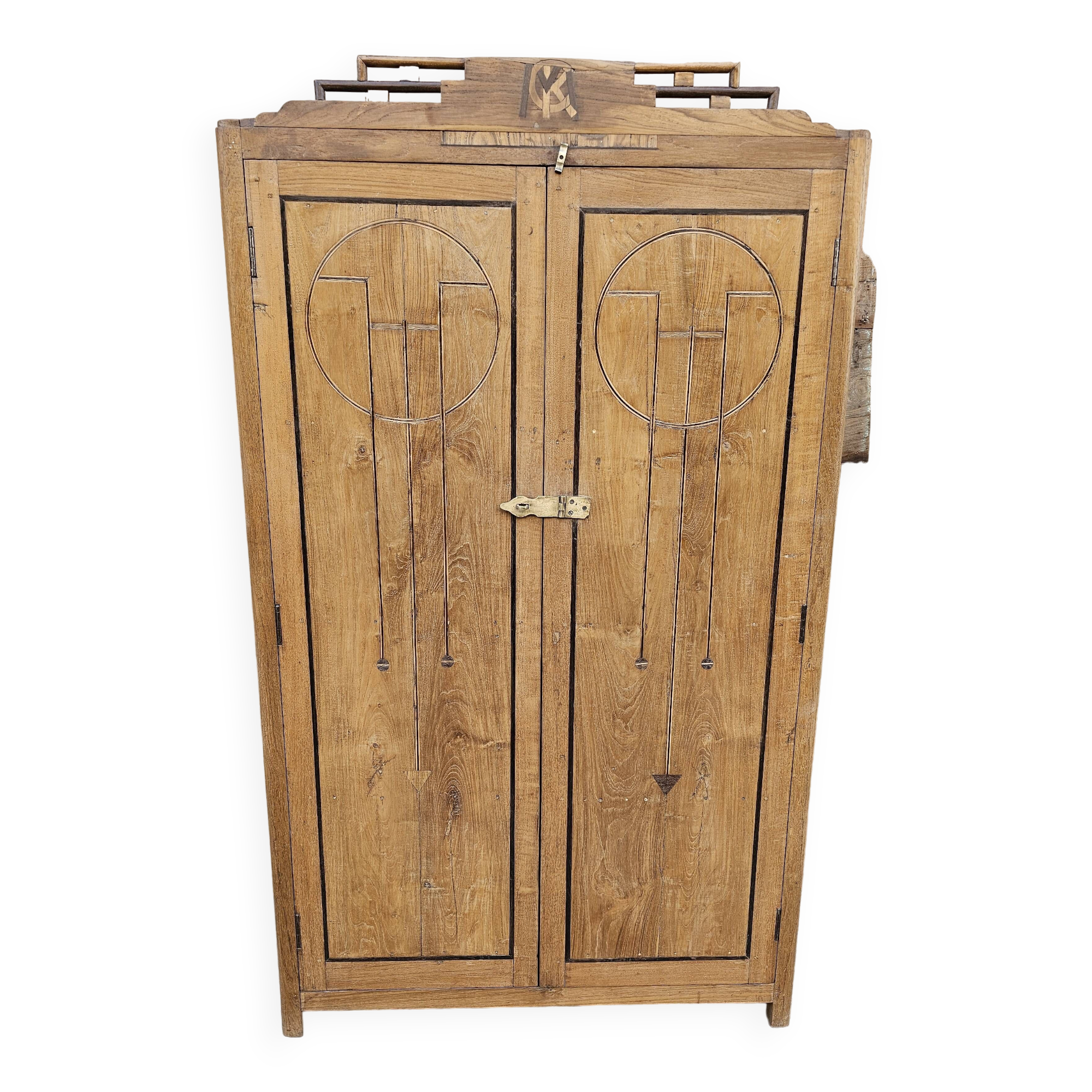 Ancienne armoire Art déco en teck birman