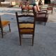 Pair of mid-century chairs from the 1950s in brown oak and straw yellow velvet — set of 2