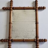 Antique turned wood mirror in bamboo style, late 19th century, 44 x 38 cm