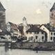 Ancienne gravure Les Deux tours signée Dauphin début XXème