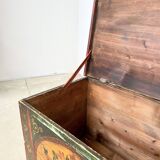 Coffre Populaire Peint Vintage Pin Massif – Art Folk Alsacien