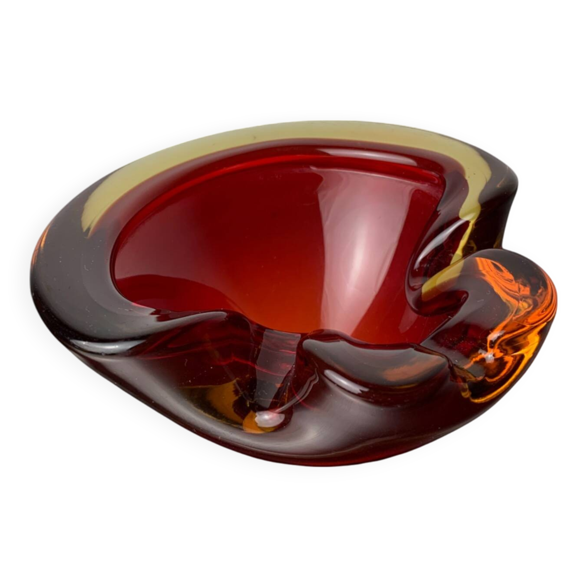 Red and Yellow Murano Glass Sommerso Pocket Tray by Flavio Poli