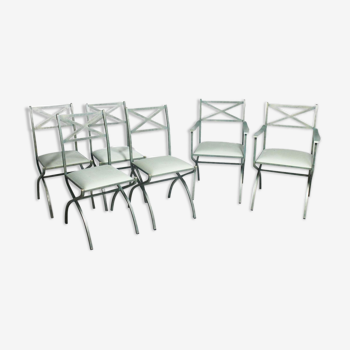 Série 6 fauteuils et chaises vintage Pierre Vandel