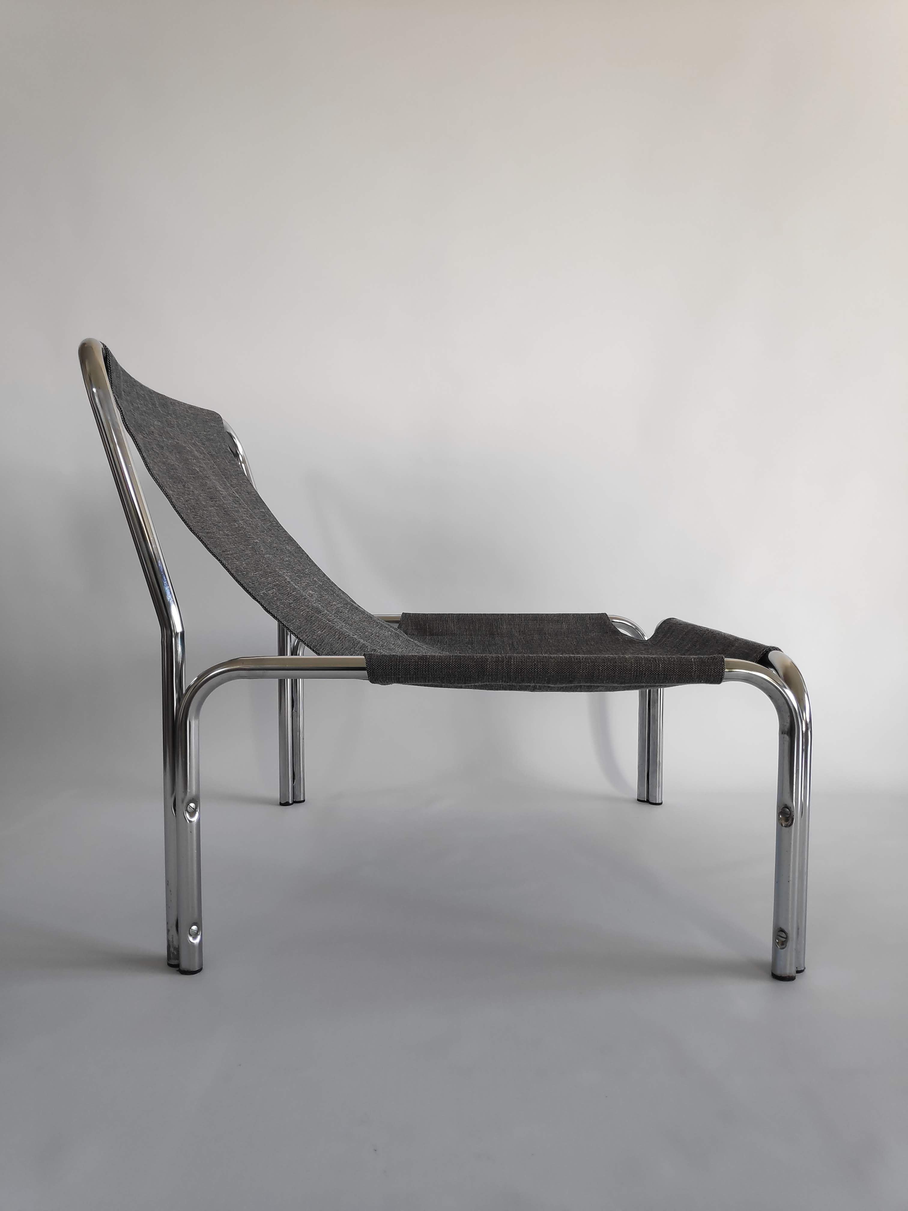 Armchair in chromed metal tubes and canvas from the years 70