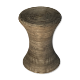 Weathered and patinated wabi sabi pencil reed rattan stool or side table