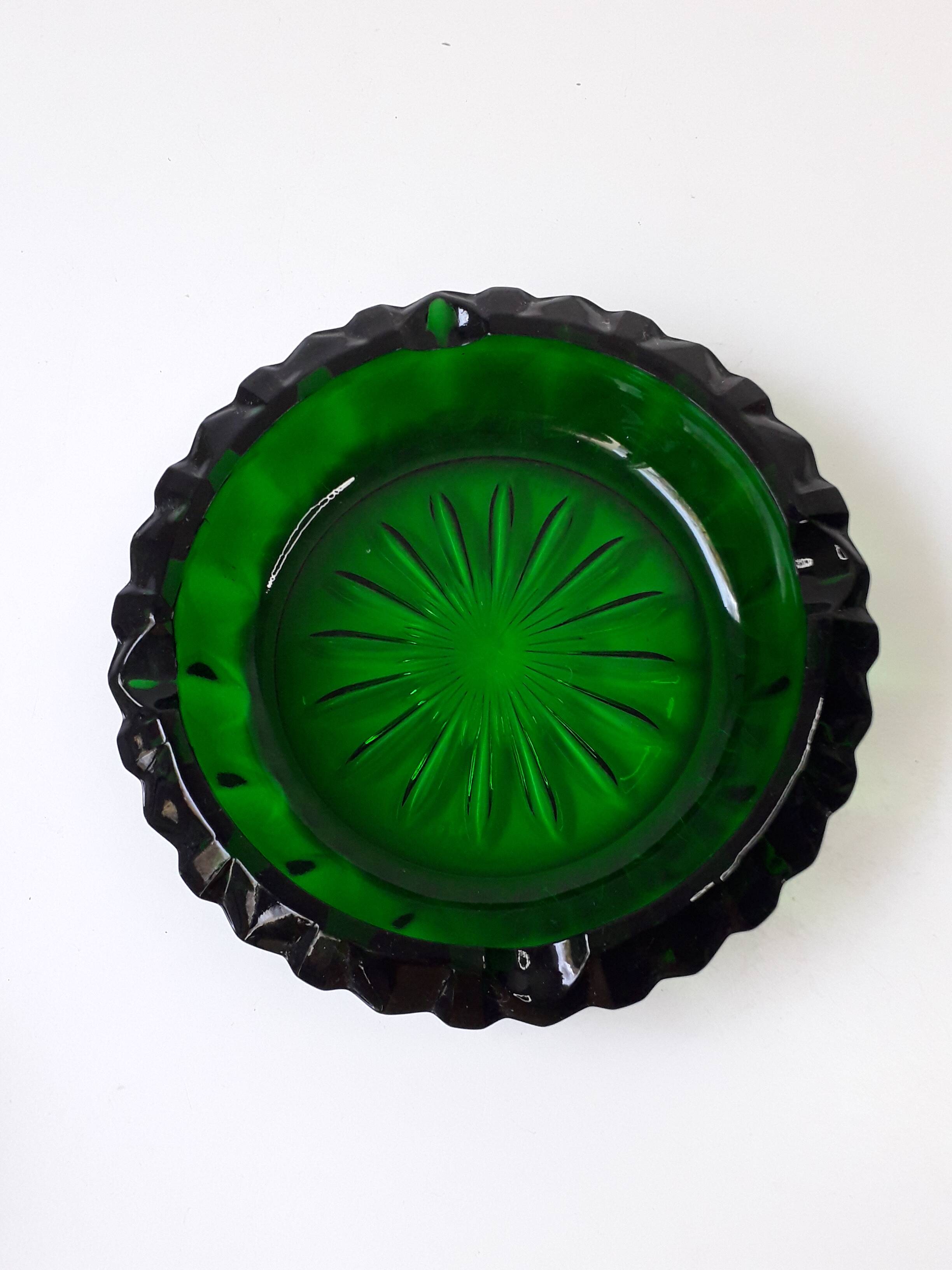 Vintage green moulded glass ashtray
