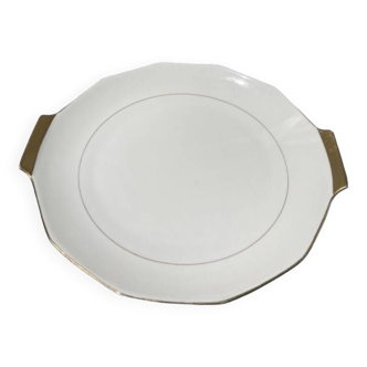 Plat à gâteau porcelaine de Limoges dorée