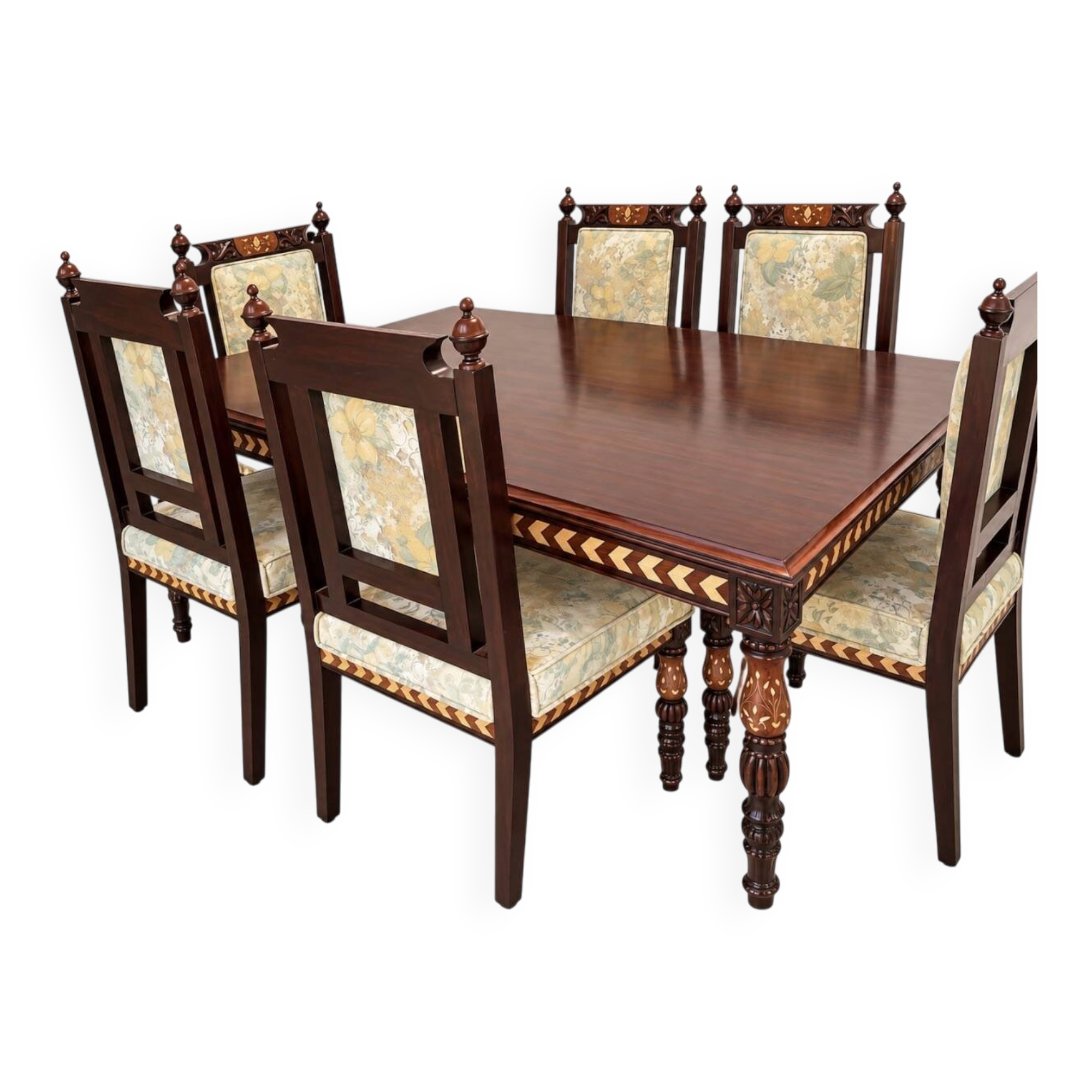 Dining table and 6 carved wooden chairs - Classic style - Chiniot, Pa