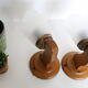 Duo of wooden appliques and tulip globe in scrambled glass, based on brass