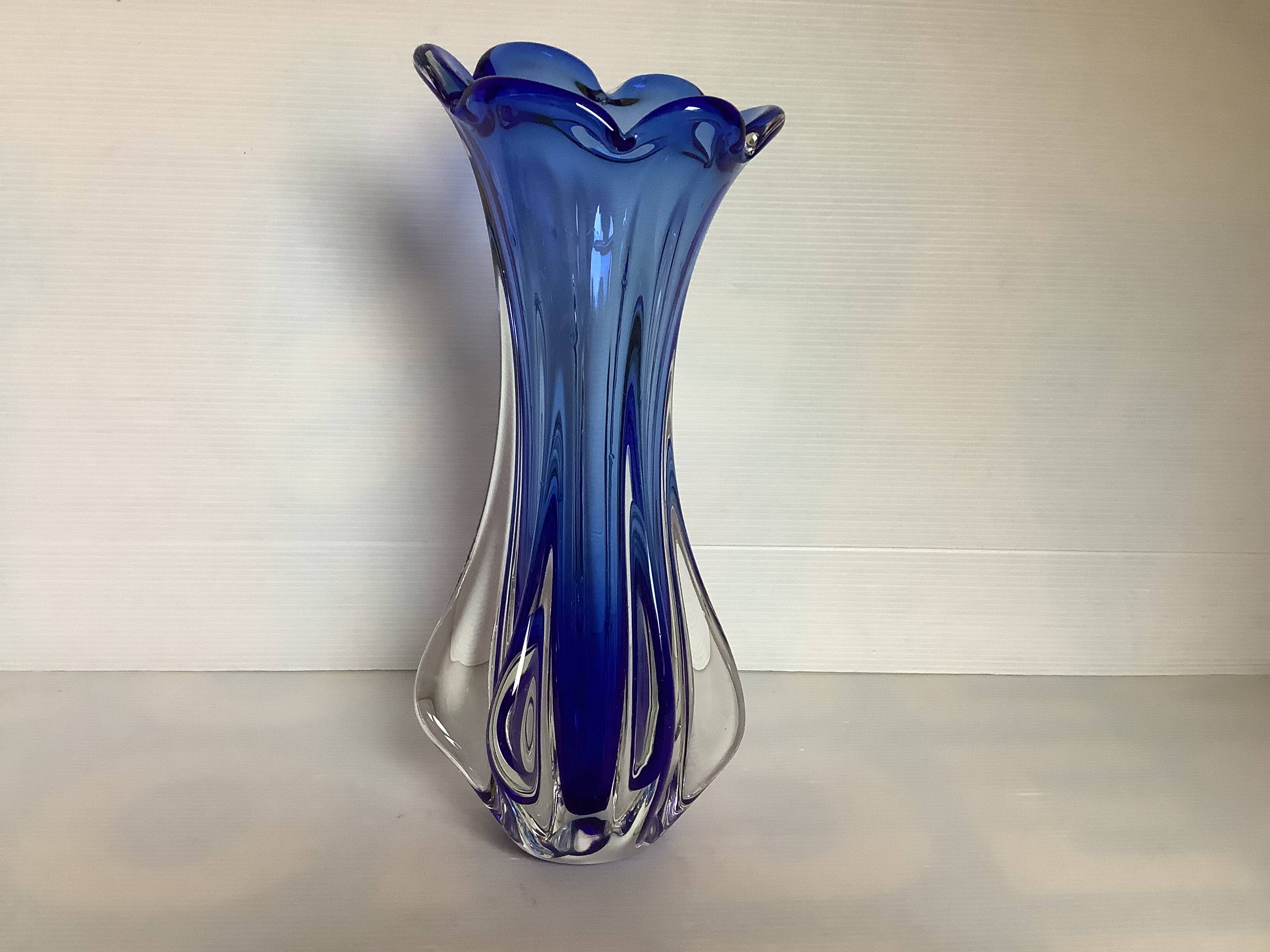 Murano blue corolla vase