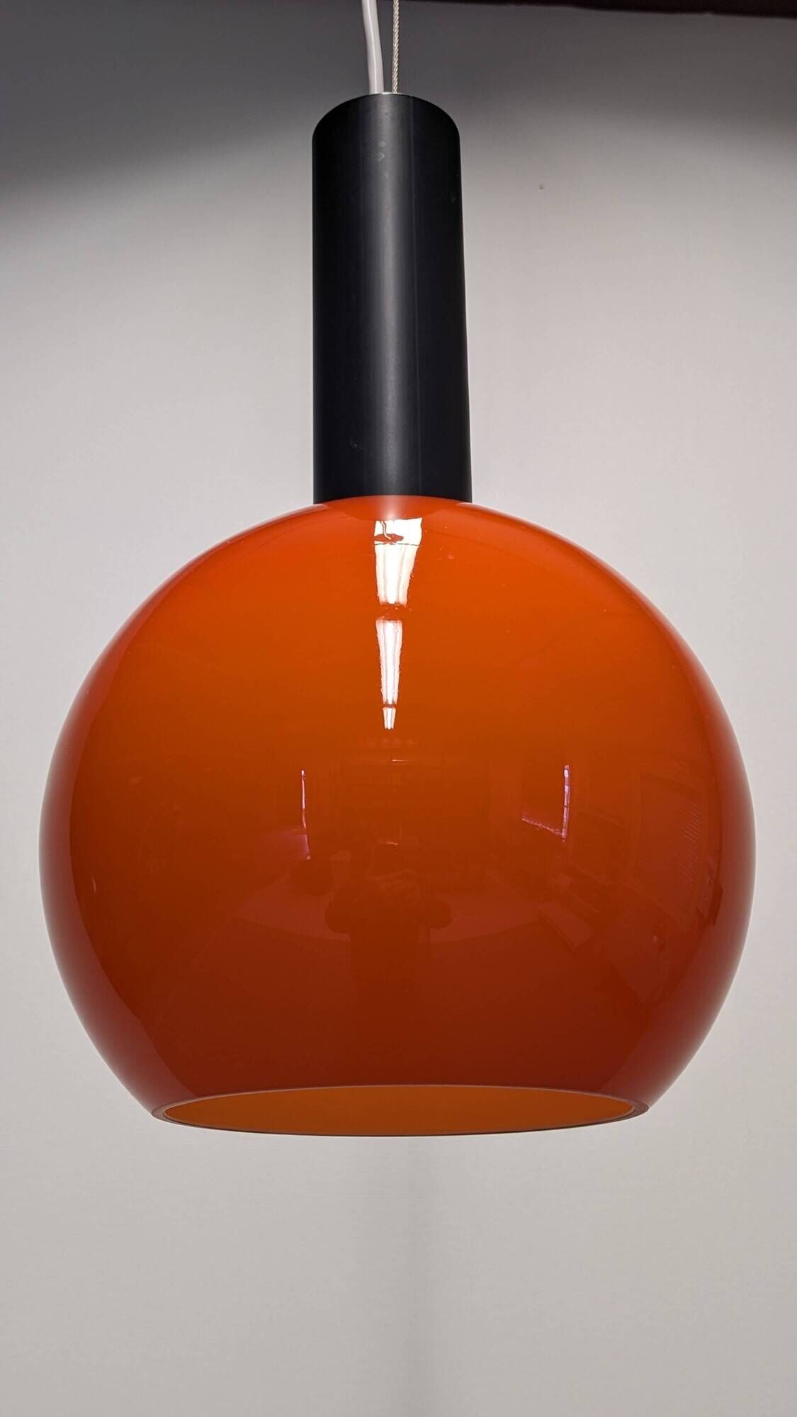 Orange opaline ball pendant light by Parscot, France circa 1970