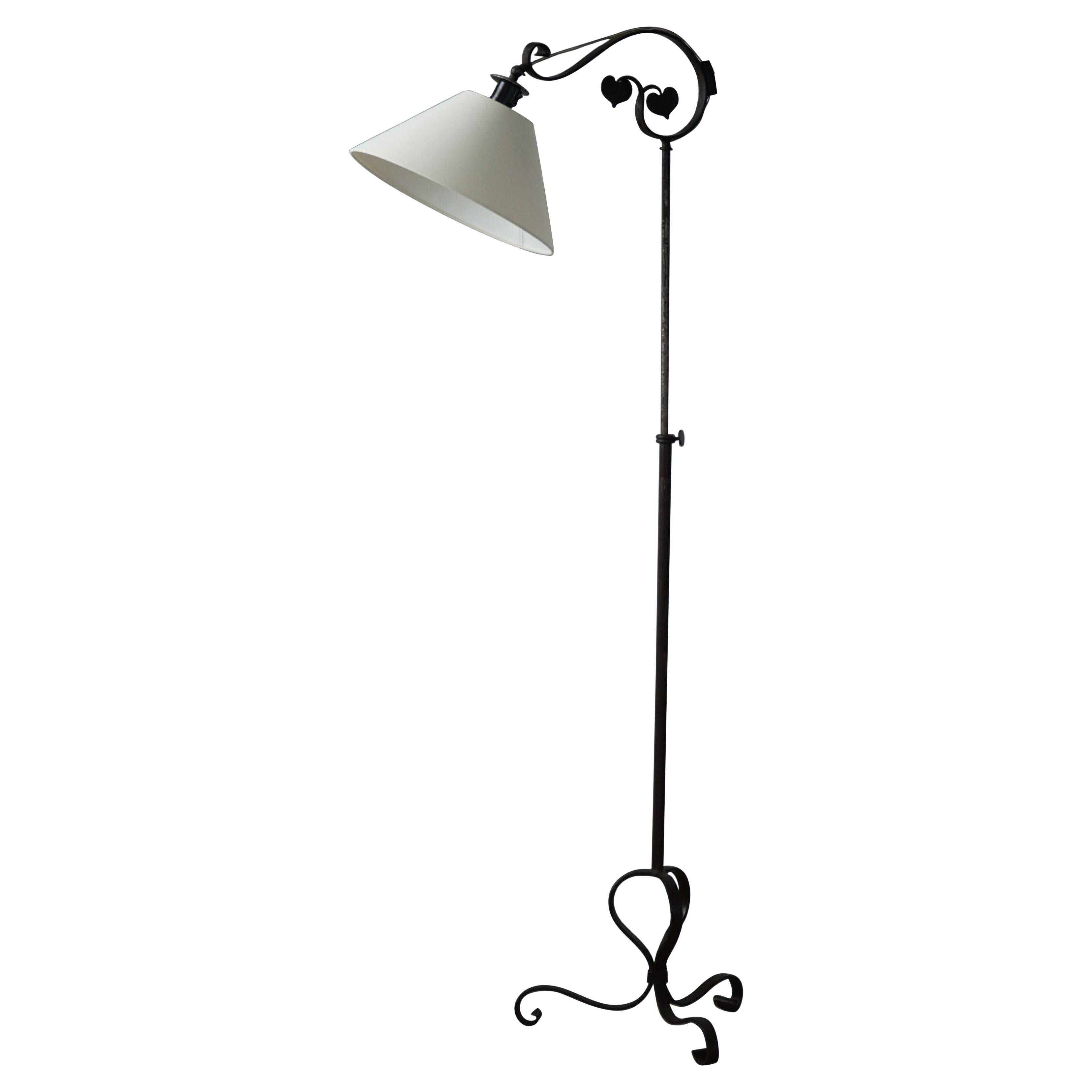 Lampadaire danois Art Déco, en fer forgé ajustable, forgé à la main, années 1930