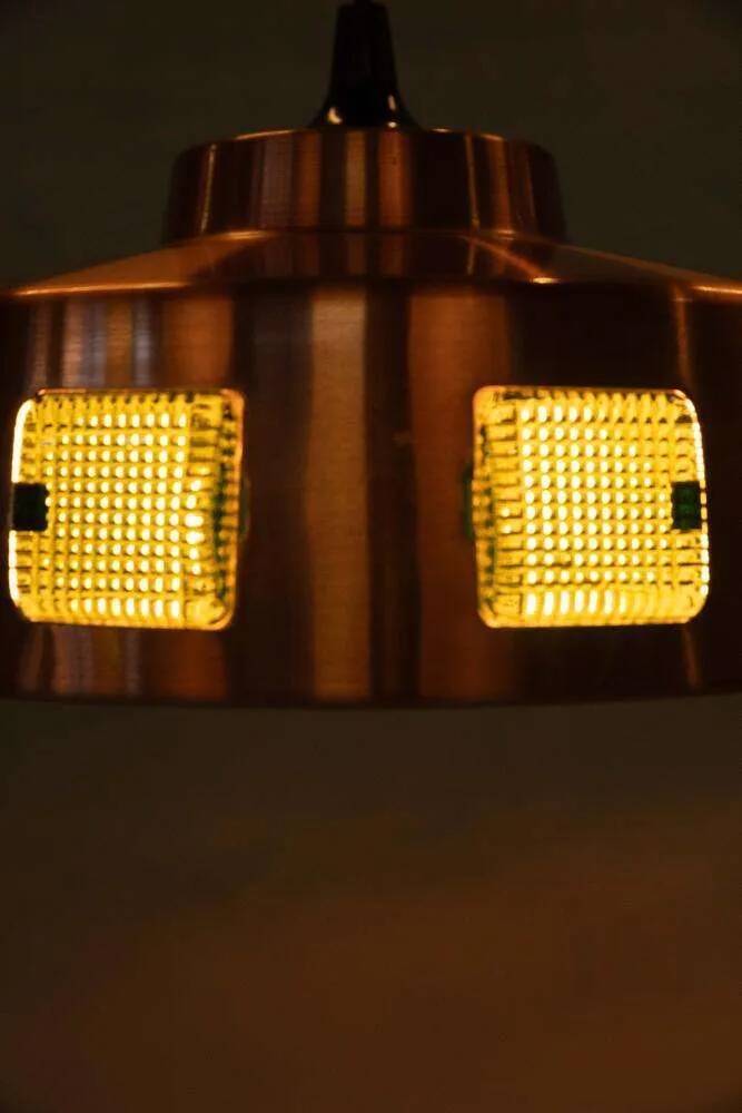 Space Age hanging lamp in coloured glass, vintage Scandinavian lamp.