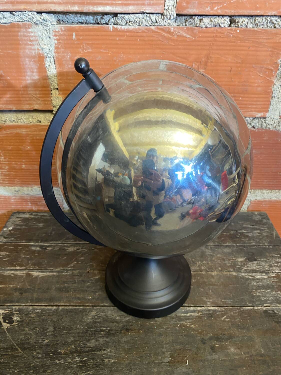World Map Globe Earth Planet Chrome Metal + Black Design Stand