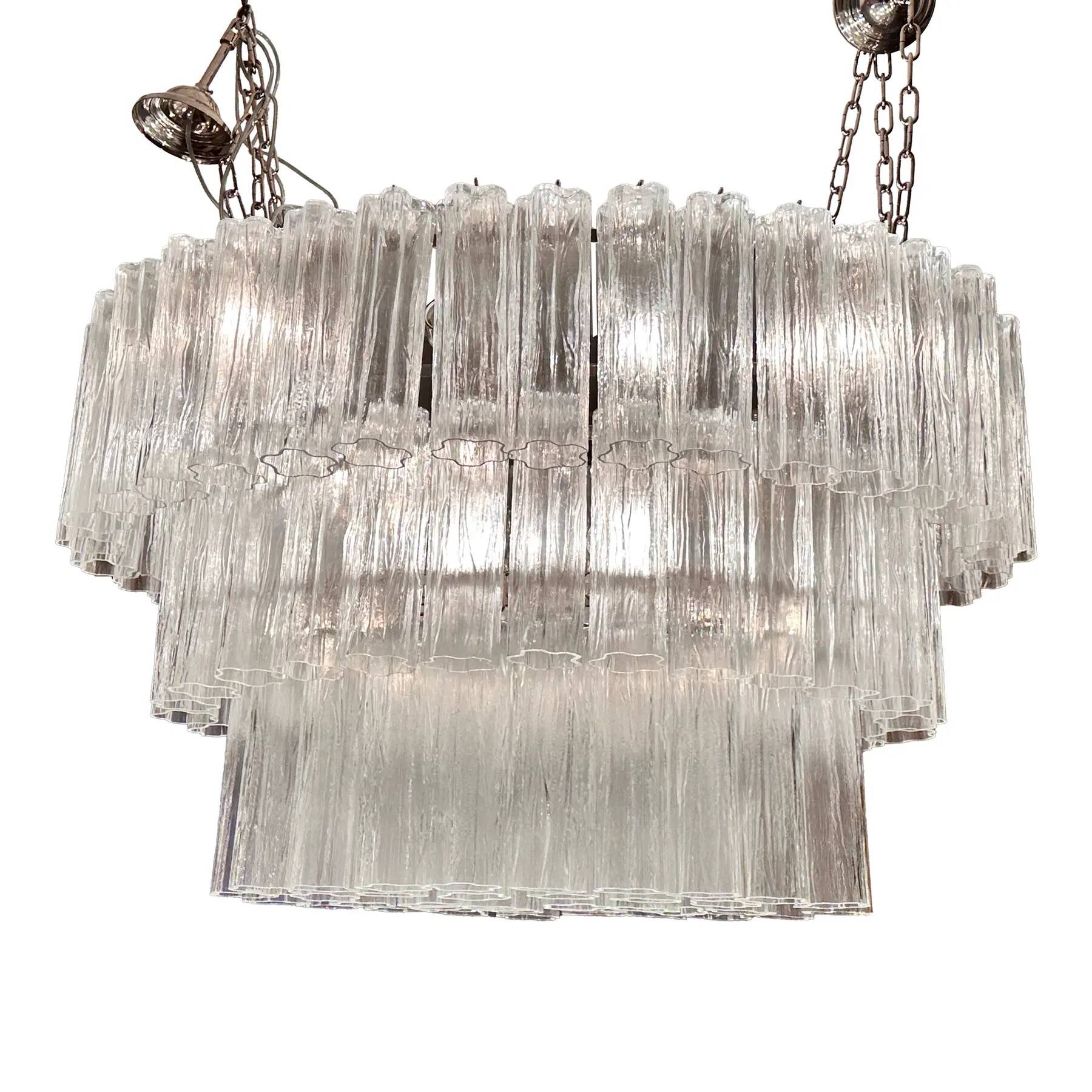 Contemporary Oval Transparent “Tronchi” Murano Glass Chandelier in Venini S