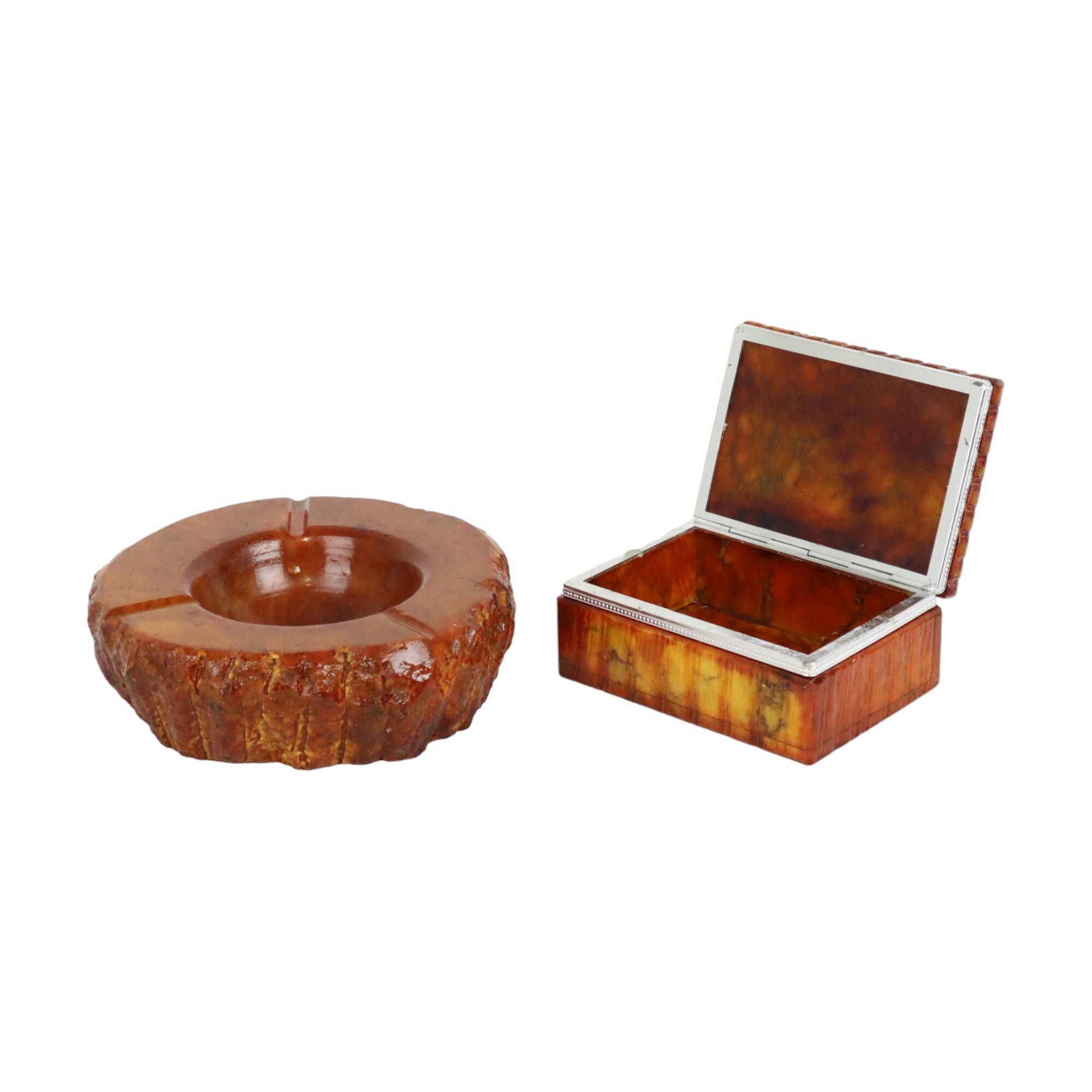 Italian Smoke Set Orange Hand Carved Alabaster Romano Bianchi 1960s