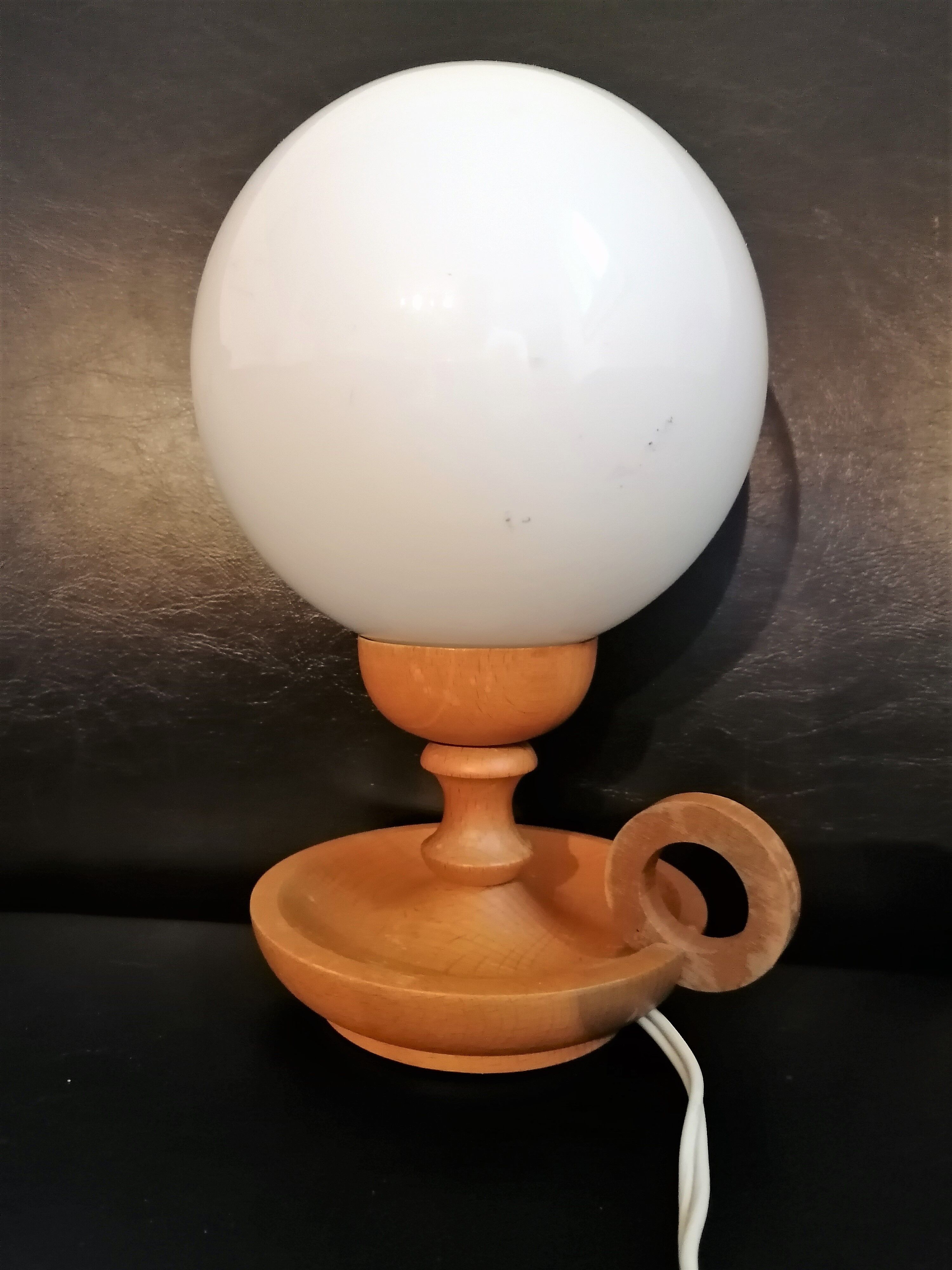 Lamp night light wood and glass vintage Scandinavian design