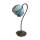 Art deco lamp bronze foot, blue glass flower globe