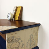 Blue bedside table compass feet