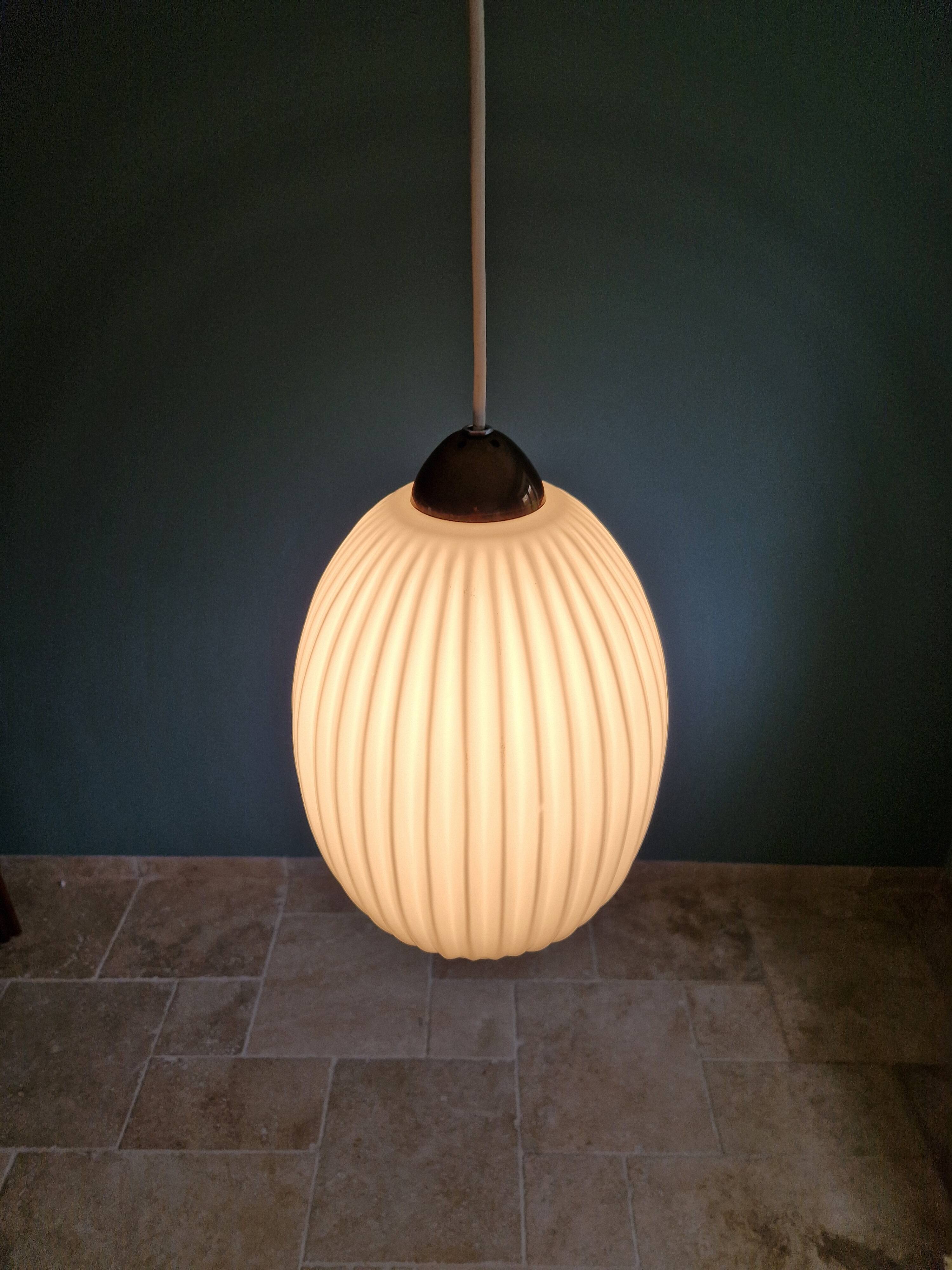 Scandinavian suspension lamp in white opaline 1960s