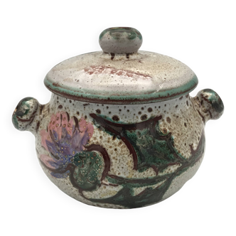 Vintage candy jar in enameled ceramic from Vallauris with thistle decoration