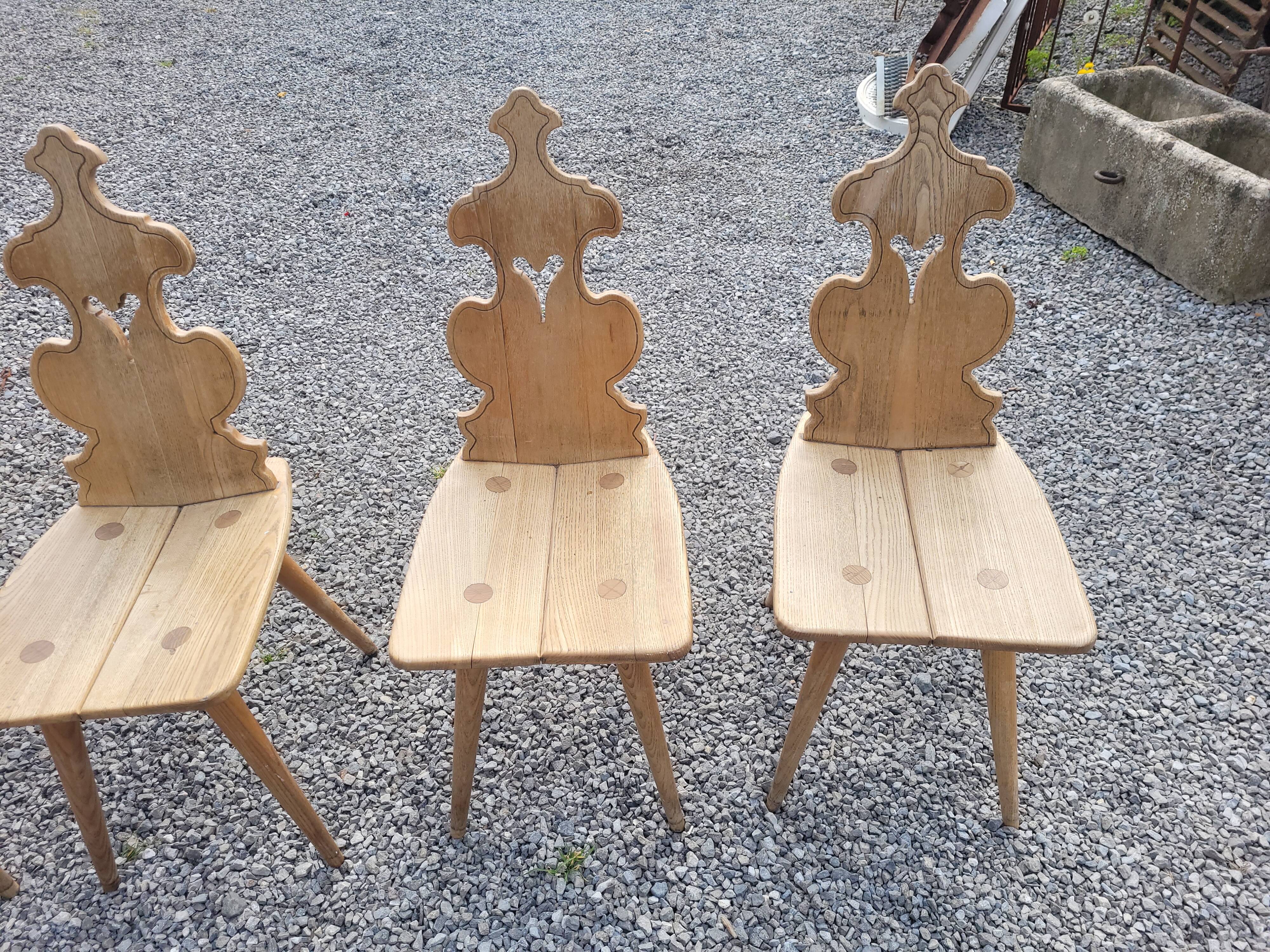 4 old Alsatian oak chairs