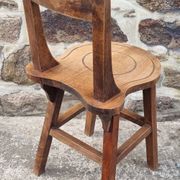 Set of rustic chairs and stools in carved oak, vintage, 1950s.