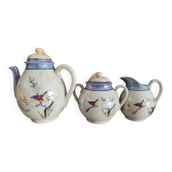 Service café / thé vintage en porcelaine fine du Japon - Décor Oiseaux