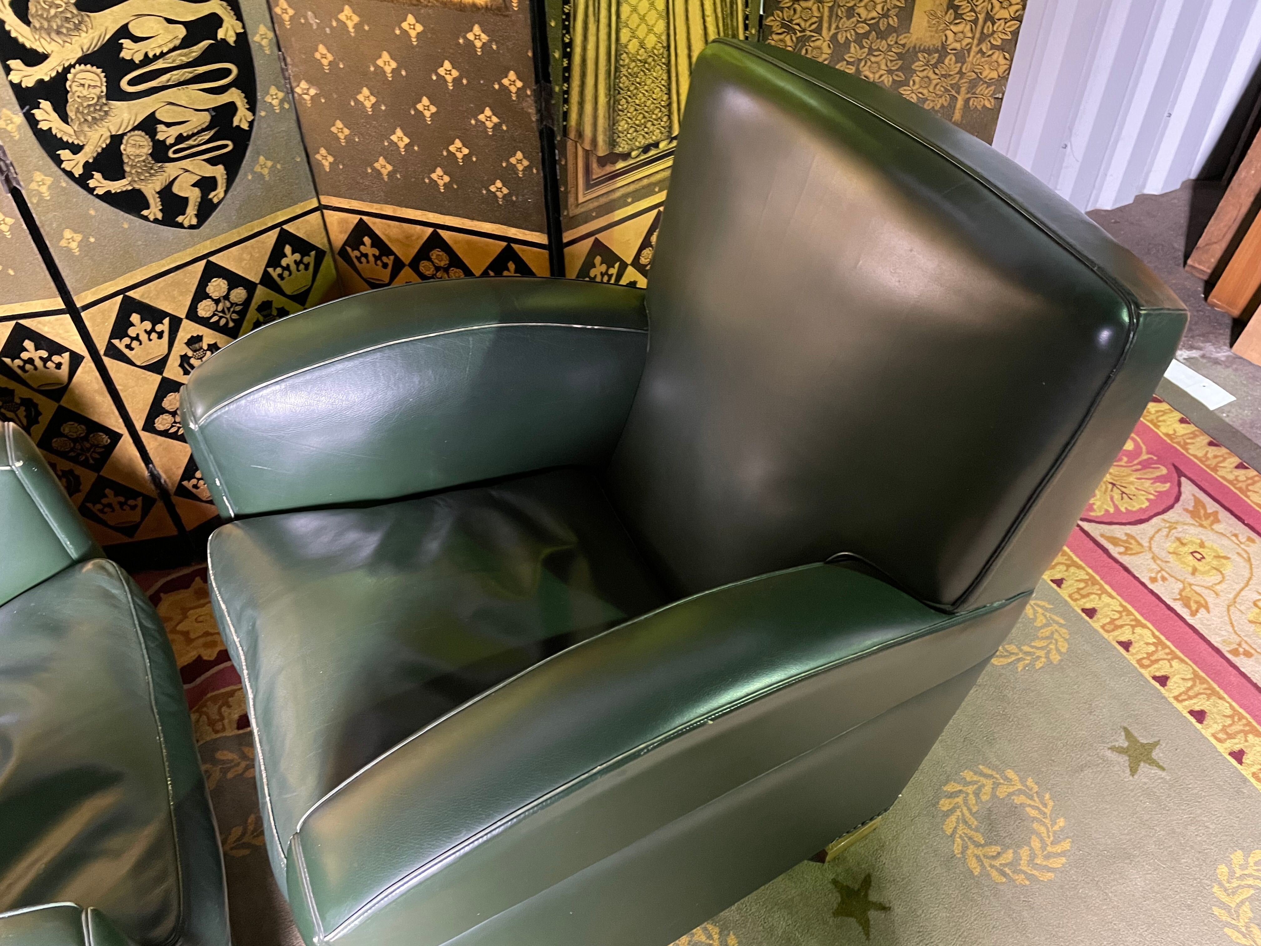 Pair of Poltrona Frau Green Leather Club Armchairs Limited Edition
