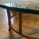 Coffee table in rattan and very thick smoked glass