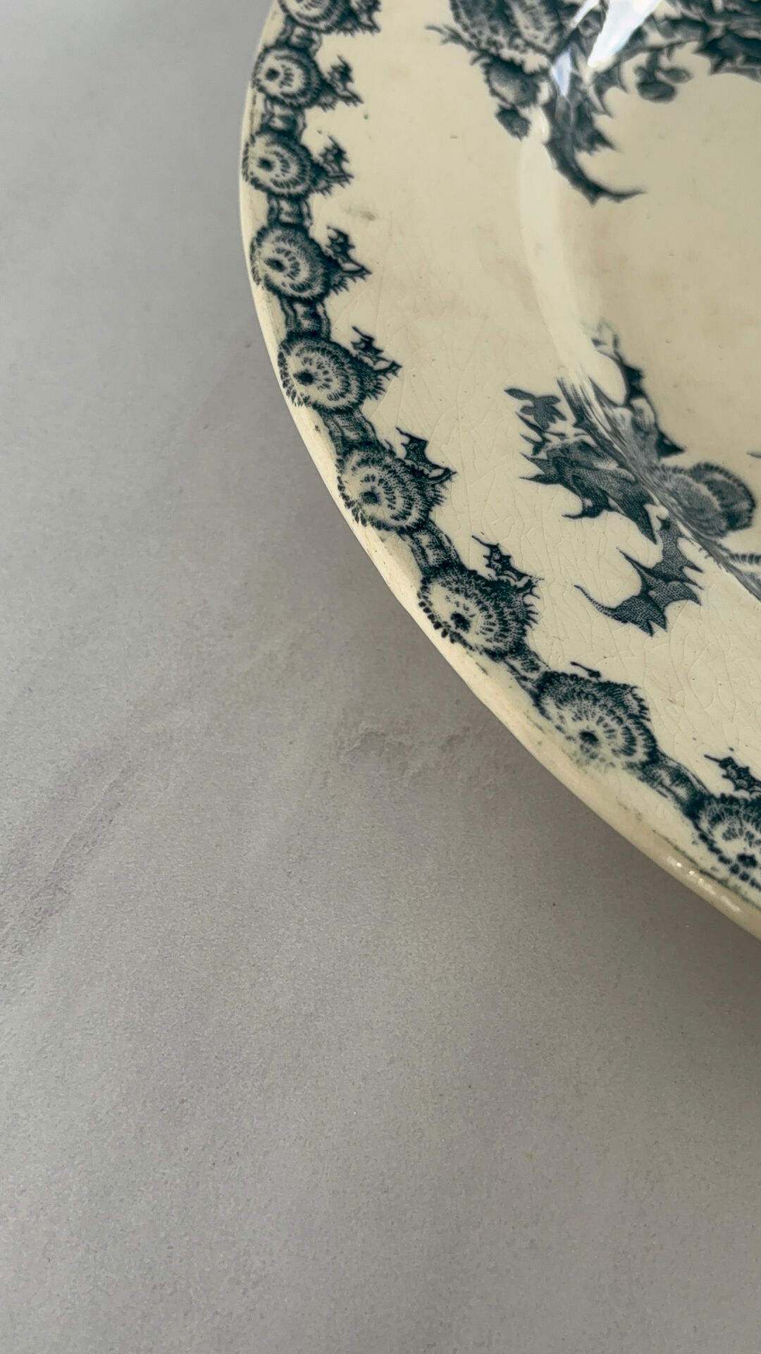 Old round ironstone plate from Gien, Chardons model - serving plate.