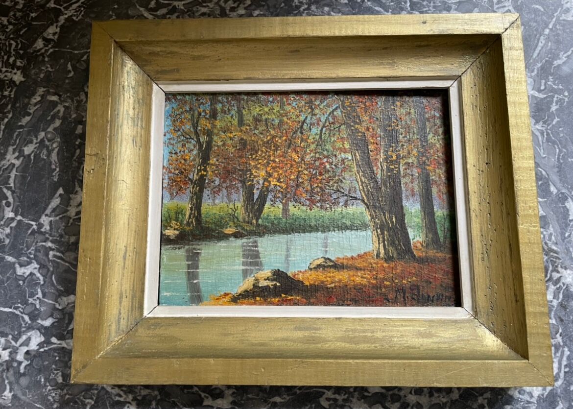 Old painting, river landscape signed M.Bonvin