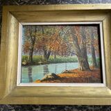 Old painting, river landscape signed M.Bonvin