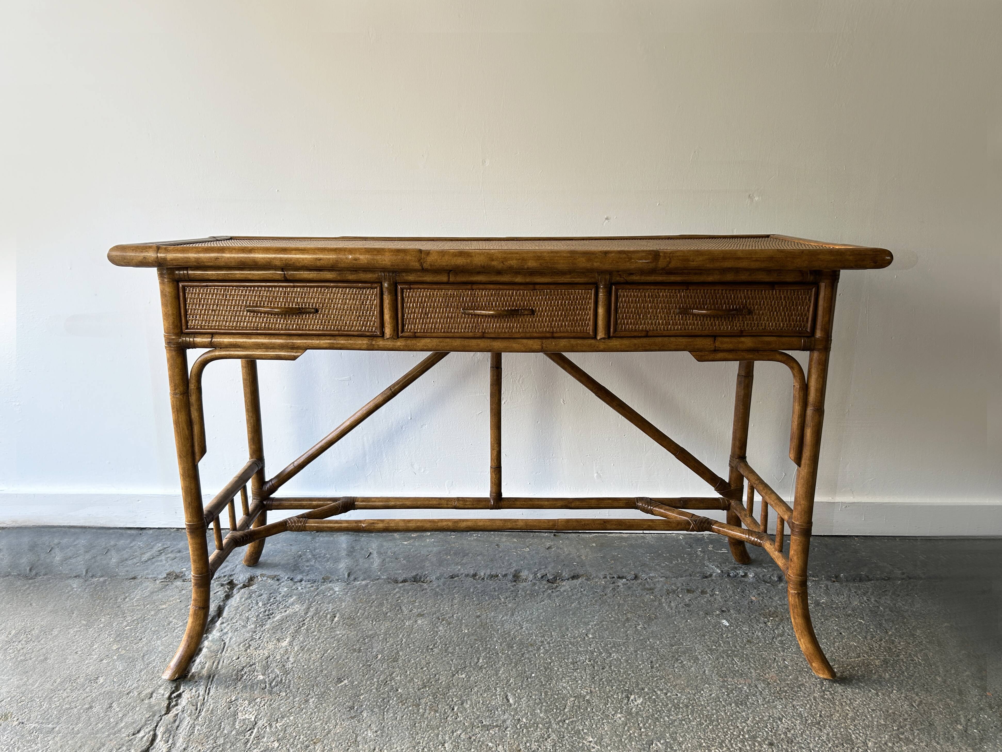 Vintage Mid-century bamboo rattan console table / writing table / desk