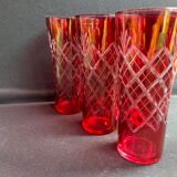 6 red glasses cut in orangeade – mid-twentieth