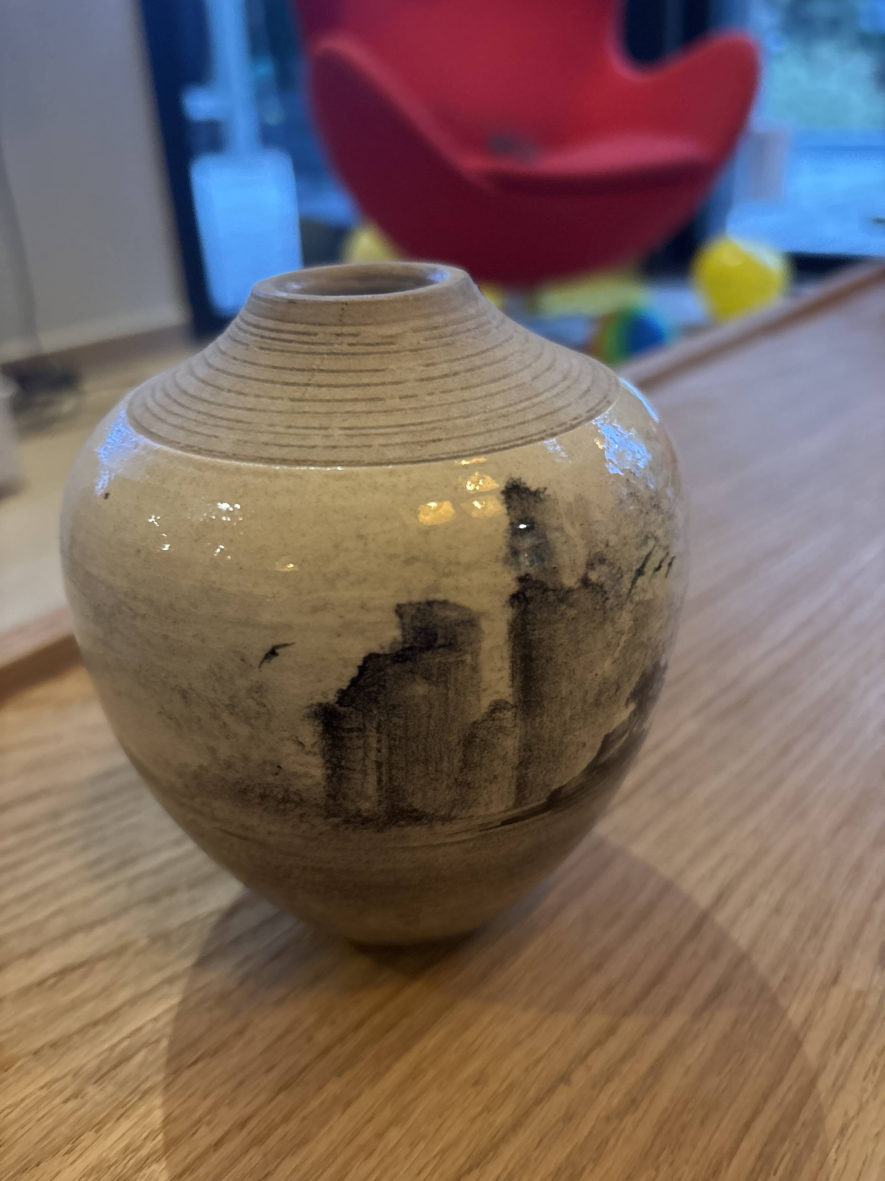 Small ovoid stoneware landscape vase